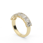 Seven Stone Yellow Gold Emerald Cut Diamond Anniversary Ring/Band With Shared Prong Setting